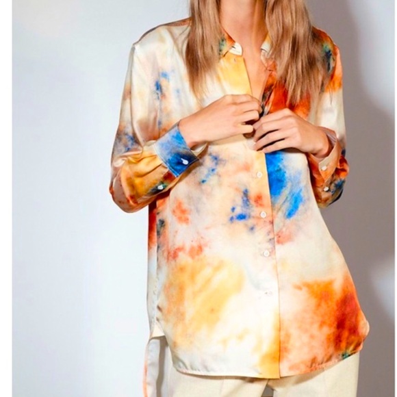 Wilfred Tops - Aritzia Le Fou Wilfred Celestine Silk Long Sleeve Button Down